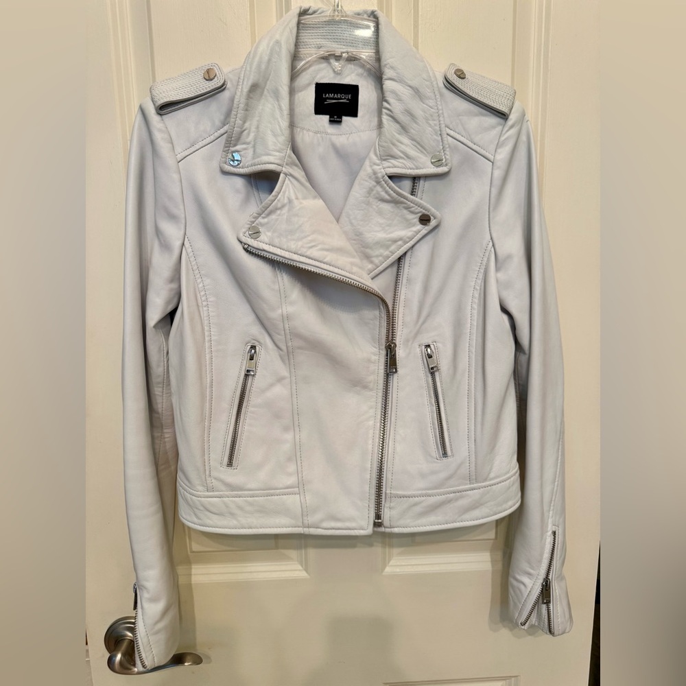 Lamarque white leather motorcycle jacket 
Size medium